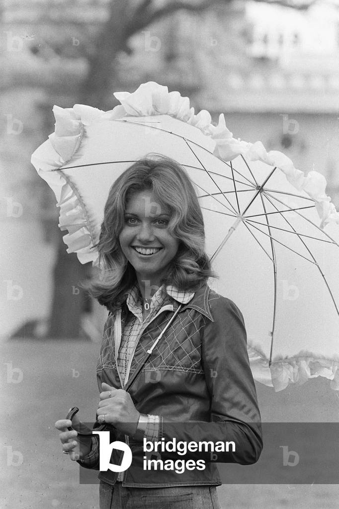 Actress and singer Olivia Newton John, a UK Eurovision Song Contest Entrant, April 1974 (b/w photo)