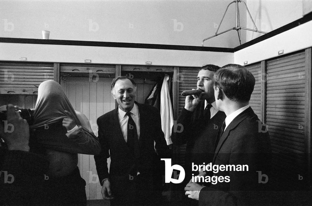 Newcastle Utd v Manchester City 11th May 1968 League Division One Match at St James ParkJoe Mercer enjoys a cigar with Malcom AllisonFinal Score Newcastle 3 Manchester City 4 (photo)