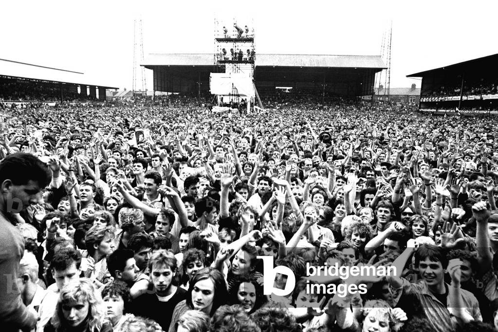 David Bowie performing at Roker Park, Sunderland on 23rd June 1987 (b/w photo)