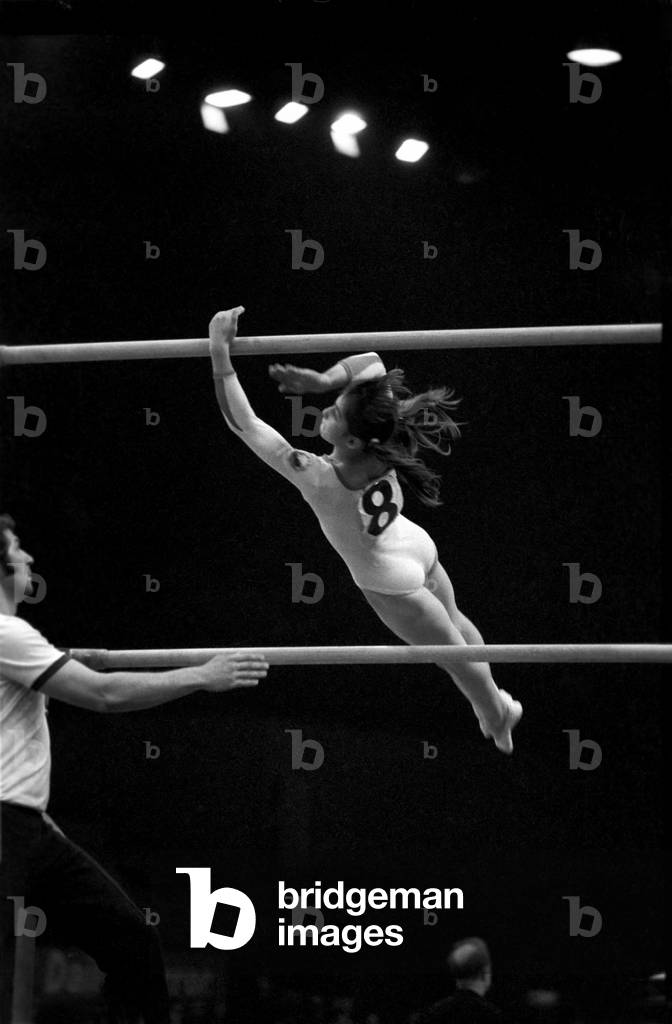 Nadia Comaneci, 1975 (b/w photo)