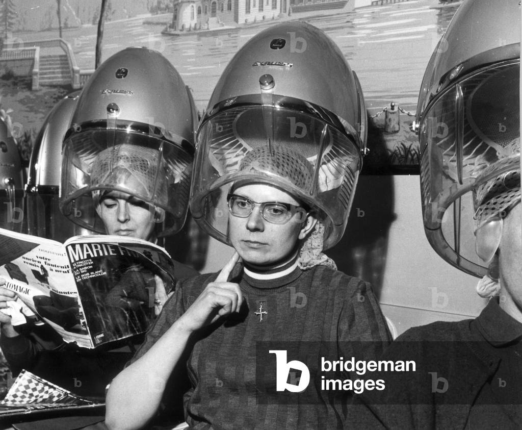 The Singing Nun, born Jeanne-Paule Marie Deckers, she was a nun in the Dominican Fichermont Convent in Fichermont, Belgium. Pictured in Brussels Salon November 1966 (b/w photo)