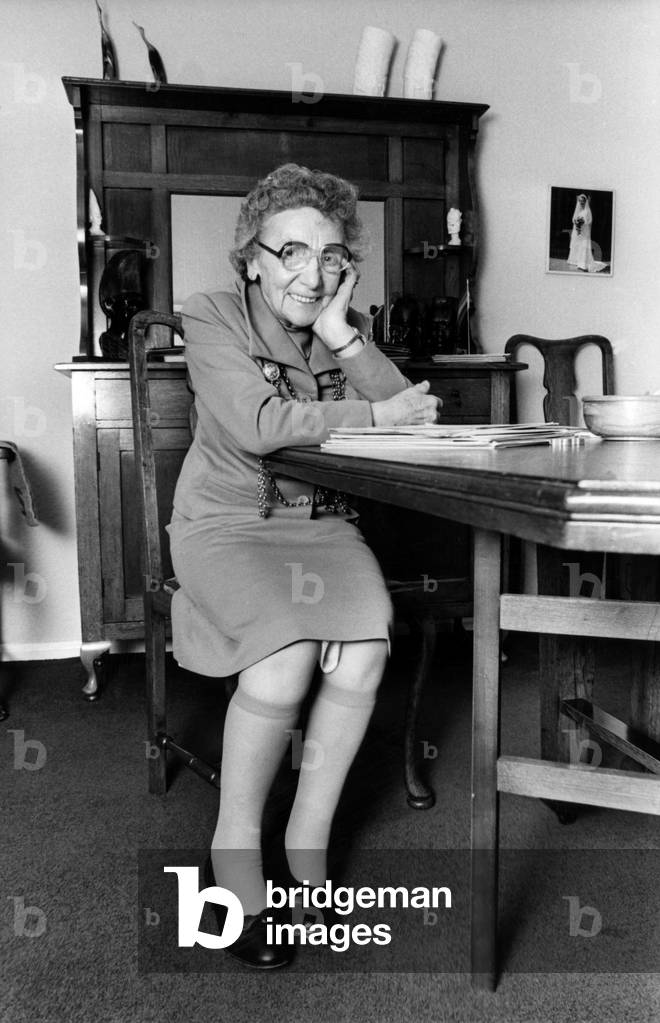 Councillor Doris Starkey, the Lord Mayor of Newcastle, sitting at a table. 22nd November 1978 (b/w photo)