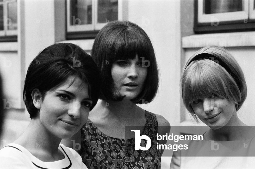 Marianne Faithfull, Sandie Shaw and Dana Valery in Berkeley Square at a photocall for their new series 'Ladybirds' 13th August 1965 (b/w photo)