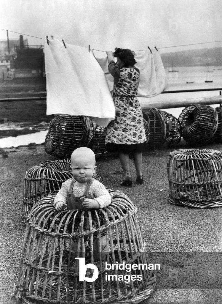 14 months baby David is just lobster pot size and that is just where mummy puts him 13th April 1949 (b/w photo)