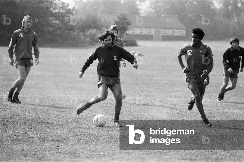 George Best. Fulham in training, 1976 (b/w photo)