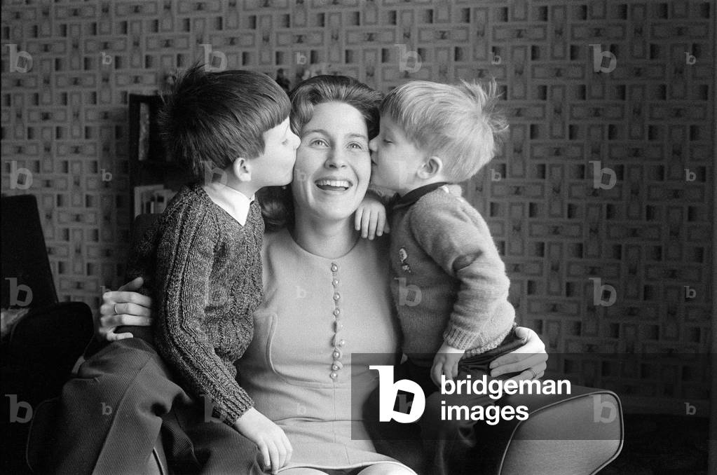 Mrs Maureen Davies and her two children, Peter, 2, and Michael, 5. 11th February 1972.