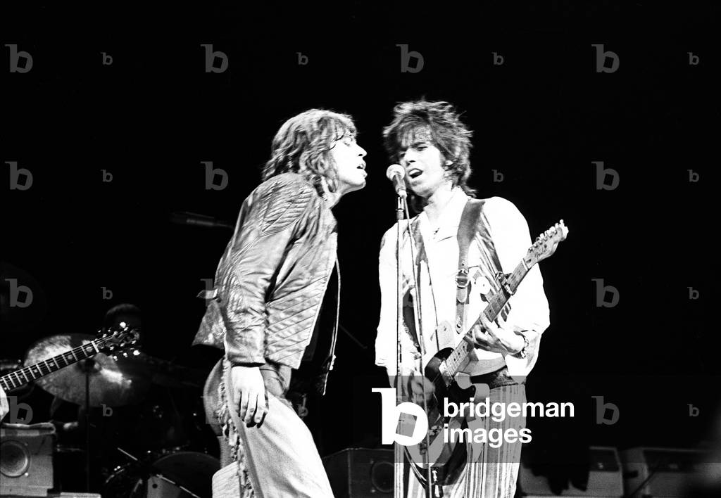 The Rolling Stones performing at Earls Court Arena, London, England. Mick Jagger and Keith Richards.
22nd May 1976.