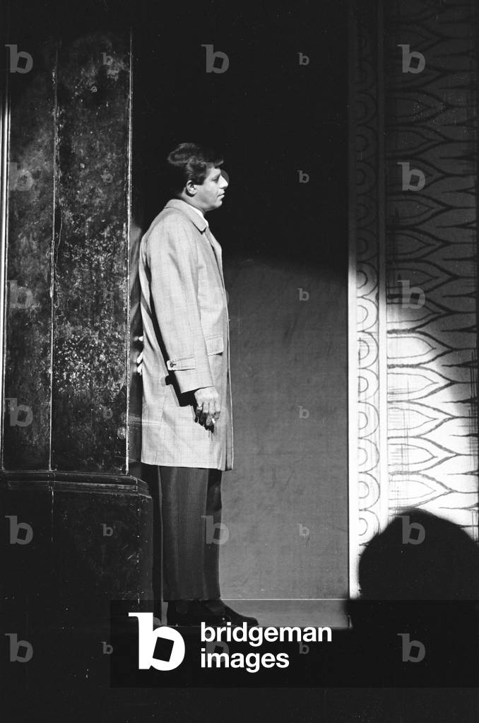 American comedian Jerry Lewis performs on stage during rehearsals for the Royal Variery Performance at the Palladium Theatre in London. 14th November 1966 (b/w photo)