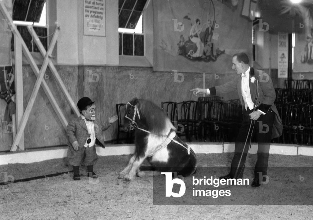 Bentalls Circus, slow exposure of miniature pony, trainer and dwarf.
2nd December 1932
