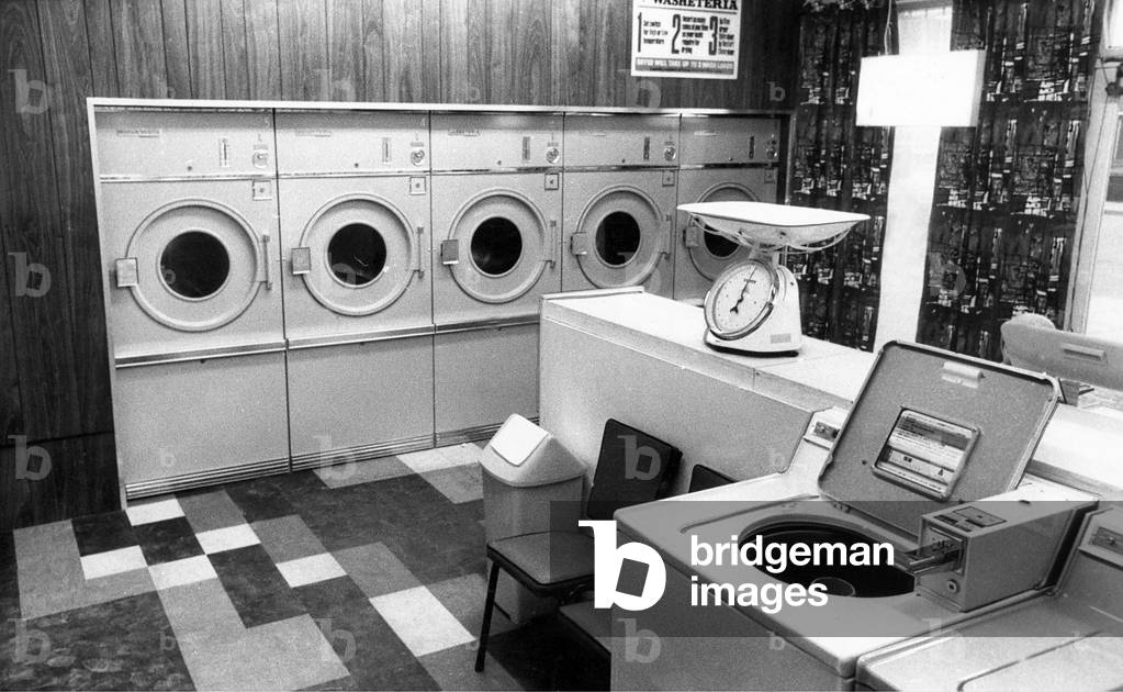 The Washing Well in Stobhill, Morpeth, A typical laundry in January 1970 (b/w photo)