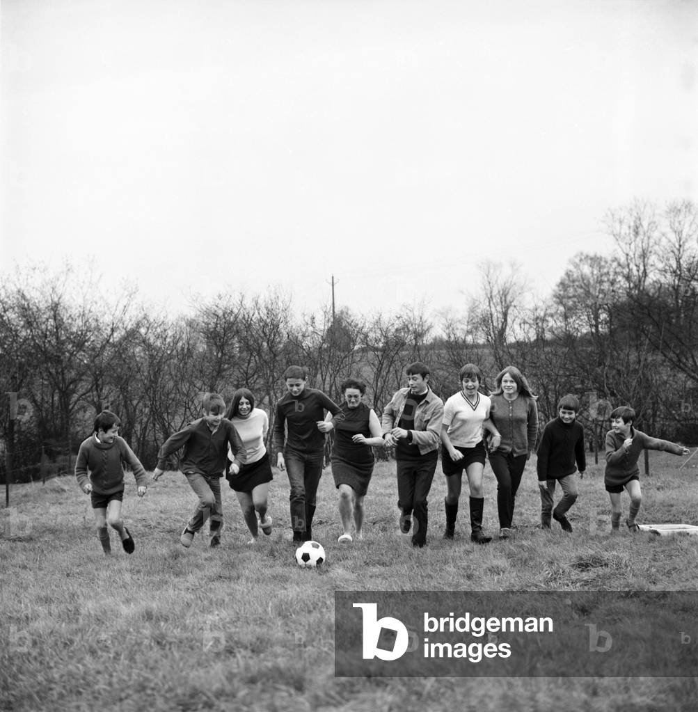 The Sanderson family football team at their home in Arborfield, Berkshire. The family training. December 1969 (photo)