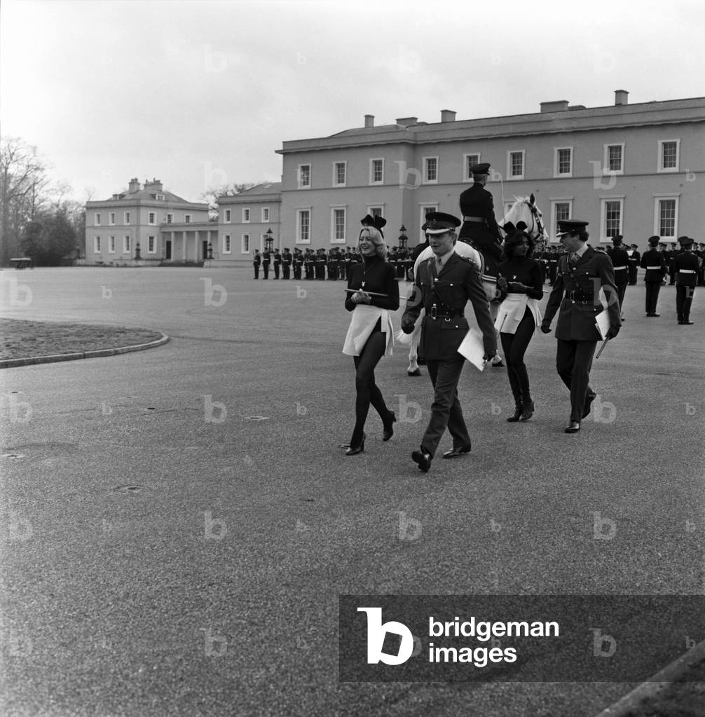 Glamour/Military/Unusual: Bunny girls at Sandhurst, April 1977 (b/w photo)