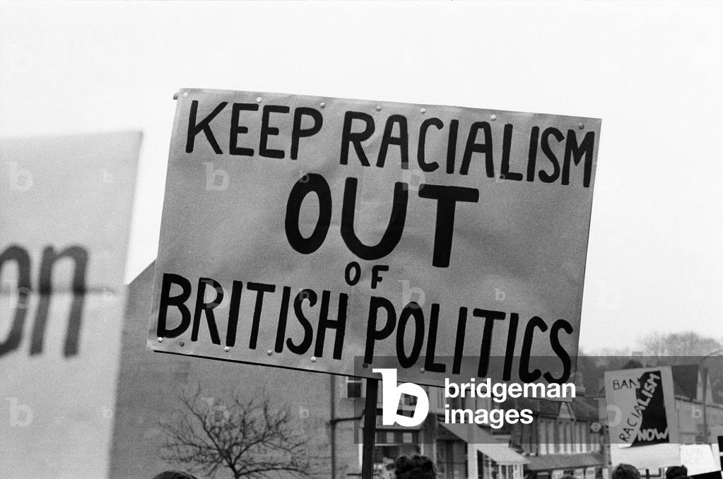 Young socialists demonstrate at a meeting held by Conservative MP for Smethwick, Peter Griffiths in Sutton. 27th January 1965 (b/w photo)