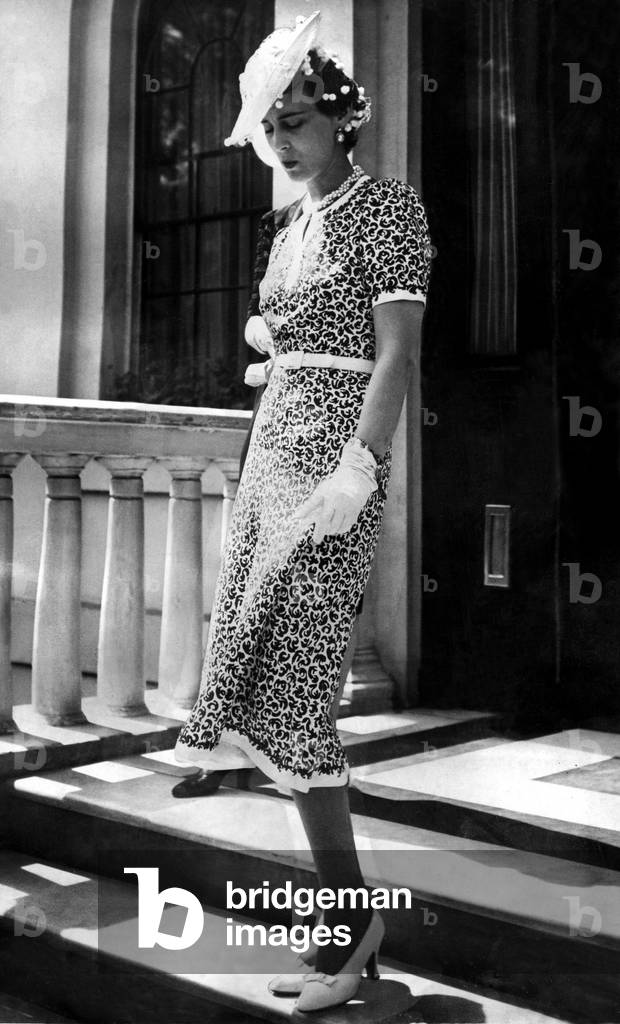 Prince George and Princess Marina - The Duke and Duchess of Kent The Princess leaving 3 Belgrave Square, London, c. 1 June 1939 (b/w photo)
