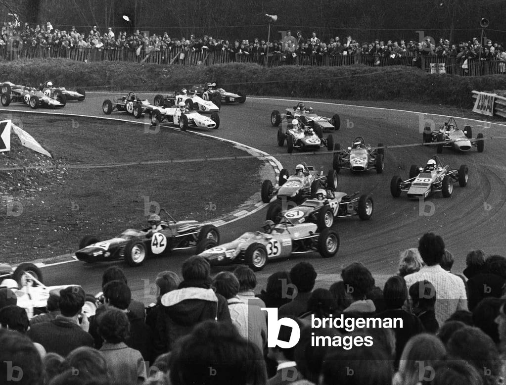 Motor Racing at Brands Hatch, 1970 (b/w photo)