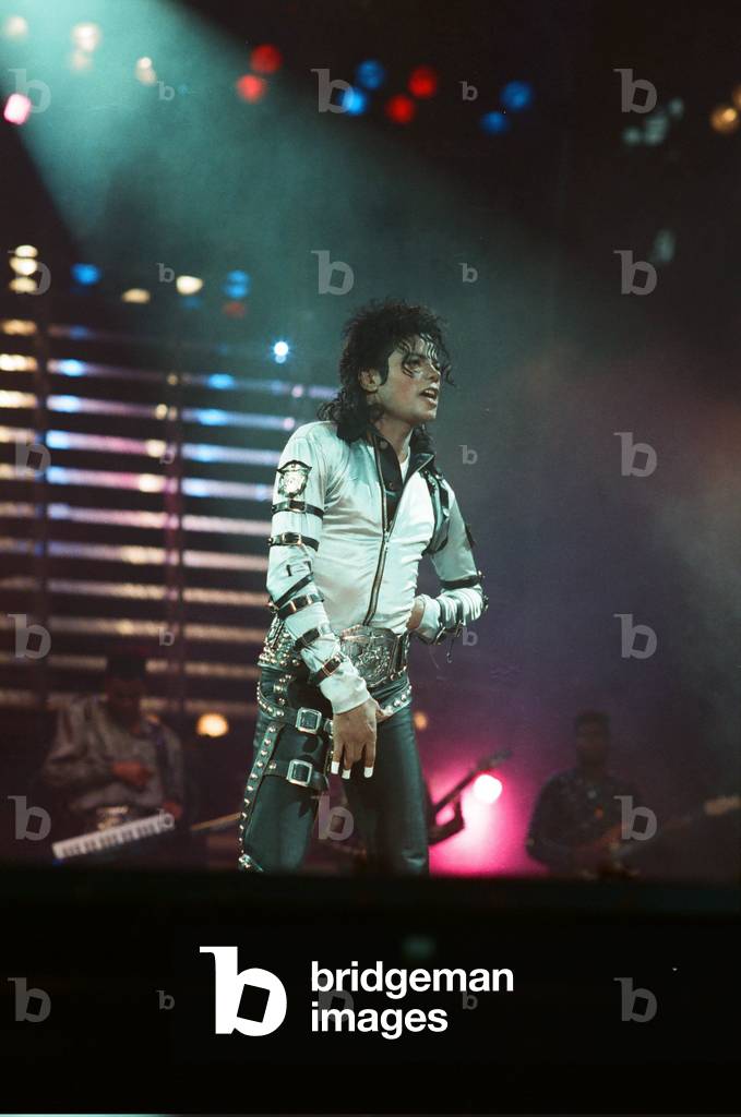 Michael Jackson can be seen performing on stage at Wembley during the Bad concert tour 14th July 1988 (photo)