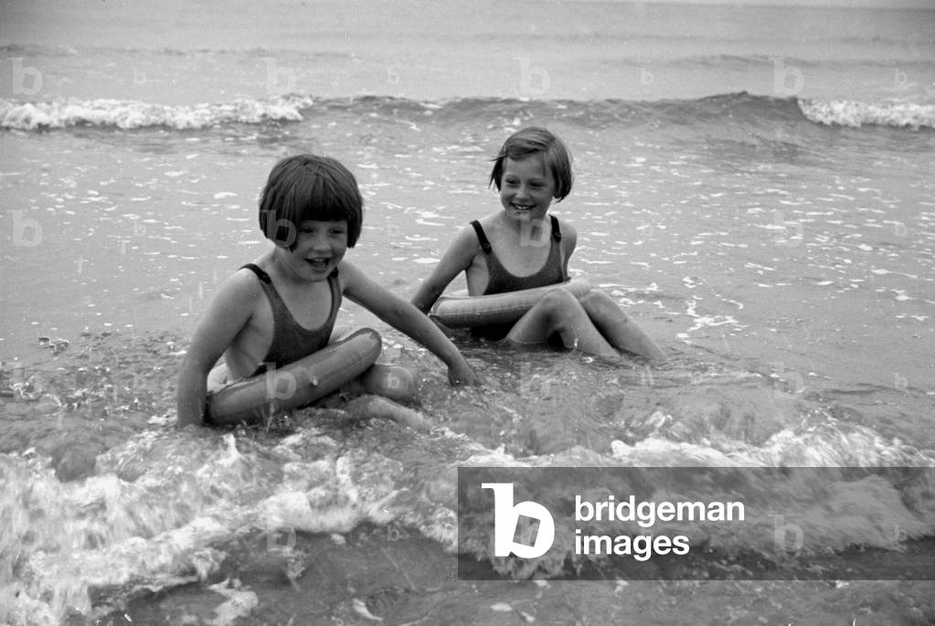 Summer Holidays, children p[addling in the English Channel at Hove Circa 1937