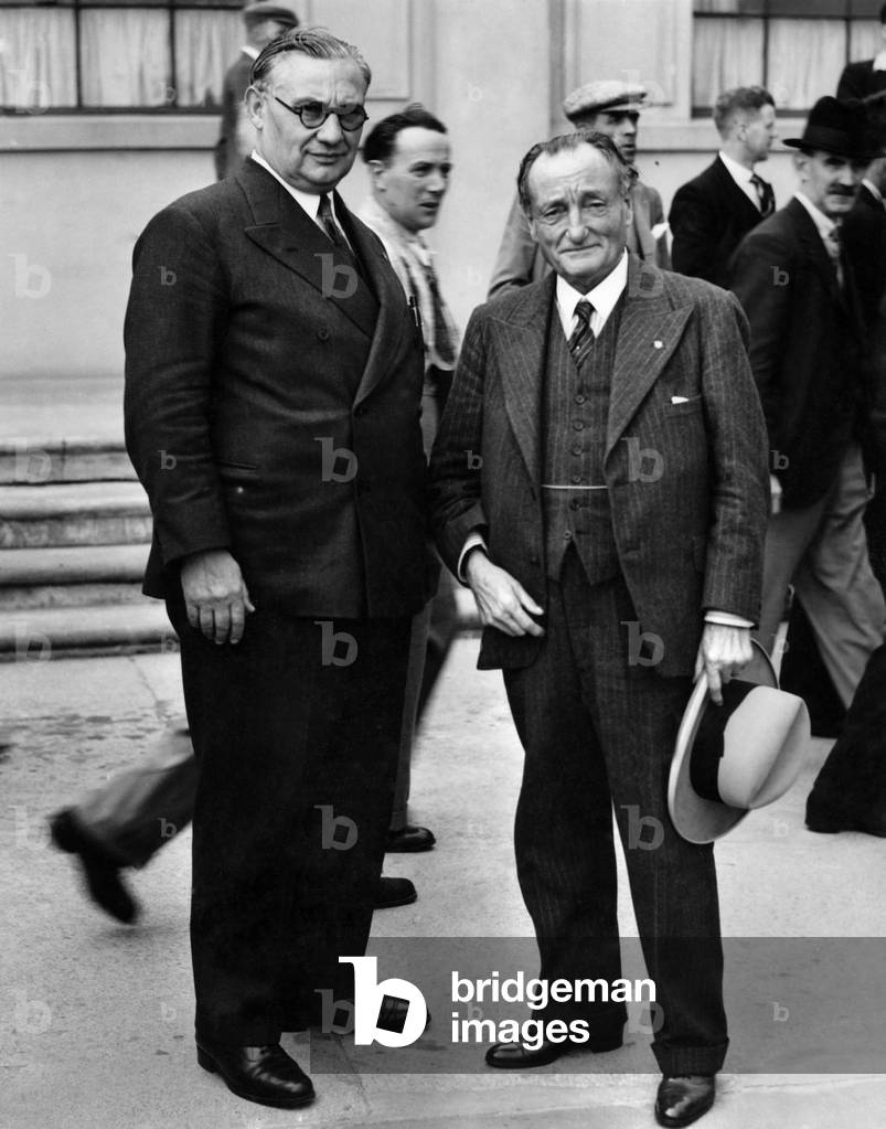 Minister for Labour Ernest Bevin (left) and Ben Tillett.
 July 1939