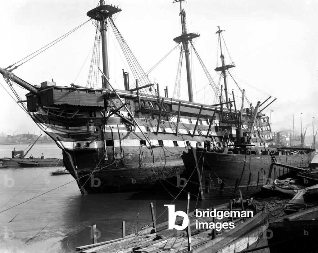 The Foudroyant one of Nelson's ships seen here being broken up at Woolwich, c. 1925 (b/w photo)