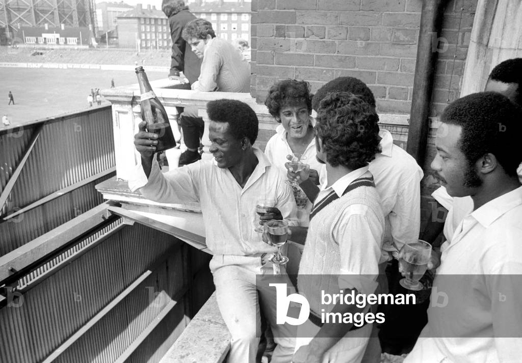 England v West Indies at The Oval. West Indies won by 158 runs. West Indian players celebrate after the win, 31st July 1973 (b/w photo)