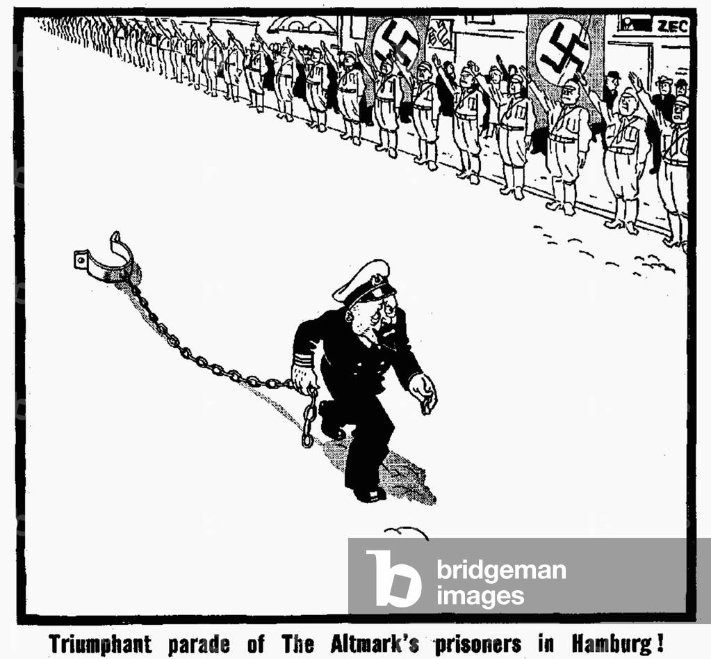 Triumphant parade of The Altmark's prisoners in Hamburg!, 20th February 1940 (b/w illustration)