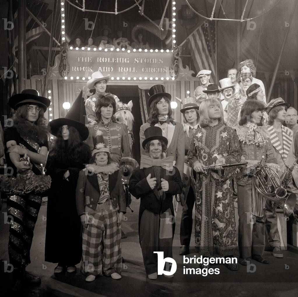 The Rolling Stones Rock 'n' Roll Circus TV special, Intertel Studios, Stonebridge Park, 11th December 1968 (b/w photo)