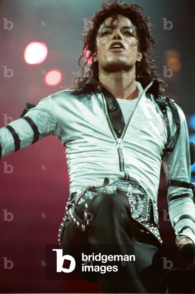 Michael Jackson can be seen performing on stage at Wembley during the Bad concert tour 14th July 1988 (photo)