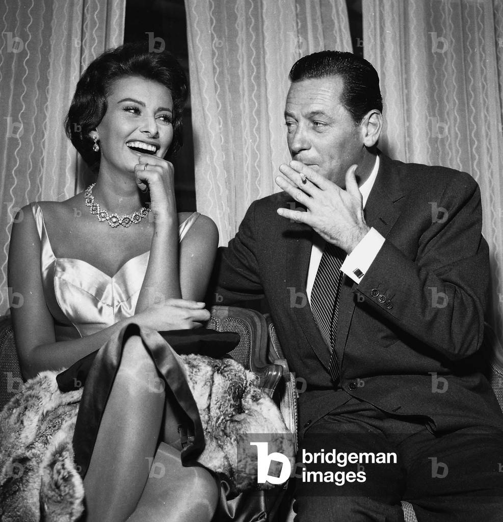 Actress Sophia Loren with William Holden October 1957 (b/w photo)
