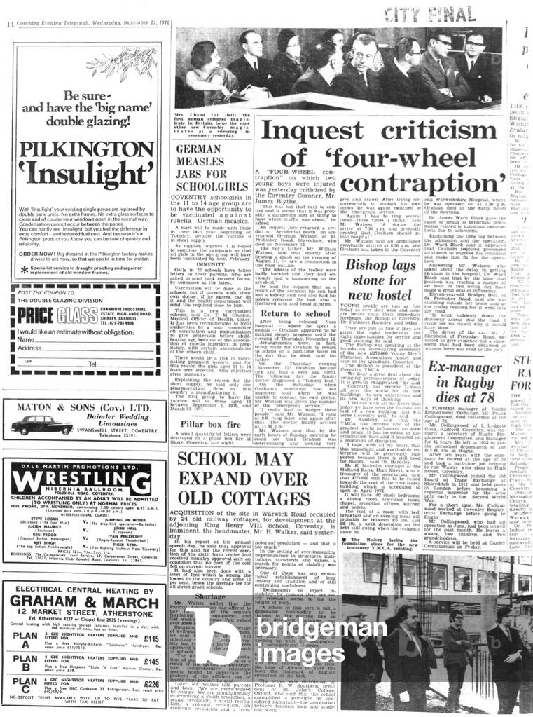 Coventry Evening Telegraph Page 14, published 25th November 1970 (b/w photo)