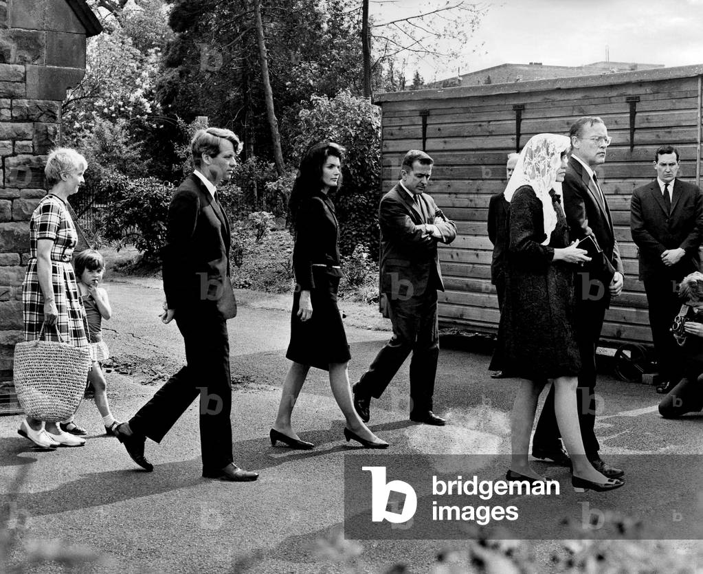 Lady Harlech's Funeral at Oswestry (5th June 1967) Jackie and Bobby Kennedy leaving the church after the ceremony, October 1969