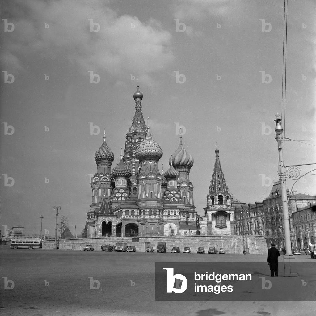 St Basil's Cathedral in Red Square Moscow commissioned by Ivan the Terrible in the 16th century to commemorate a military victory. May 1960