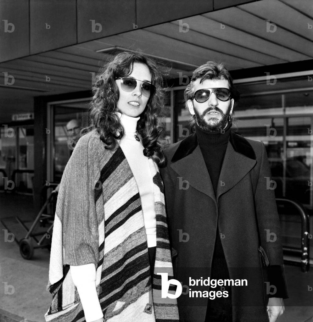 Former Beatle Ringo Starr and girlfriend Nancy Andrews seen here at London Airport, February 1975