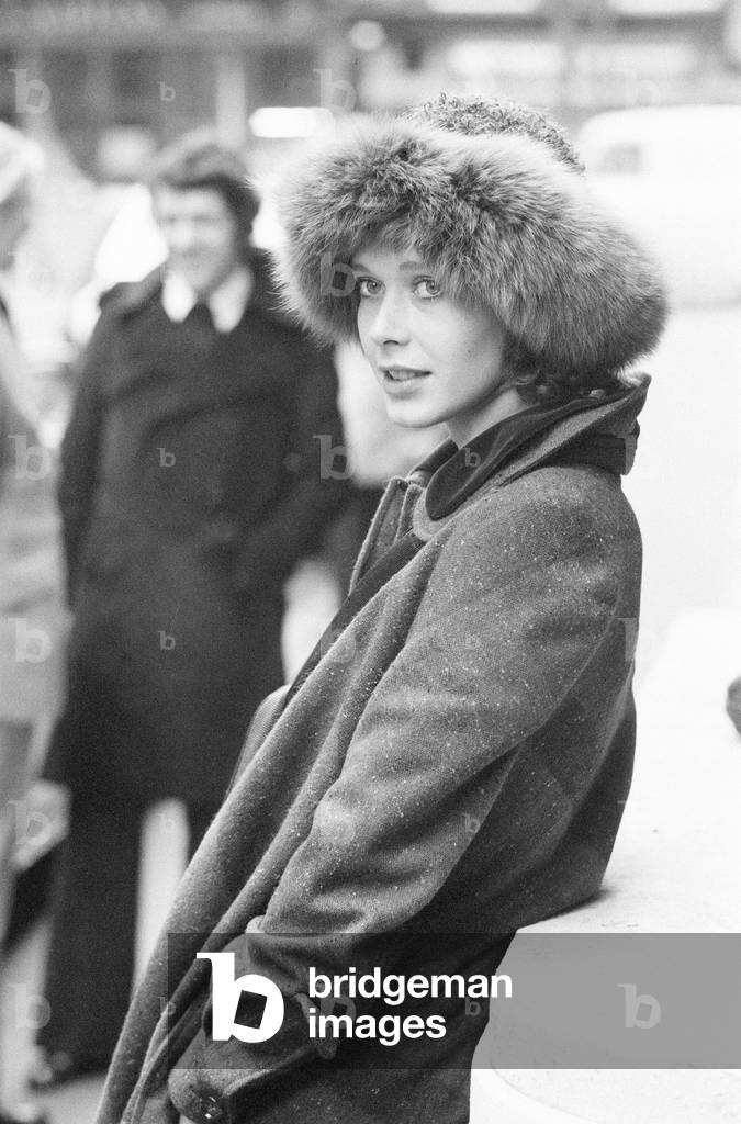 Sylvia Kristel, Dutch actress in the UK to promote new film, Emmanuelle, photo-call outside Prince Charles Cinema where her film is showing, London, Friday 24th October 1974.