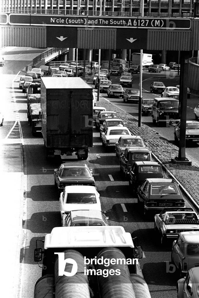 General scenes of traffic scenes in Newcastle - A traffic jam on the Central Motorway, 20 June 1979 (b/w photo)