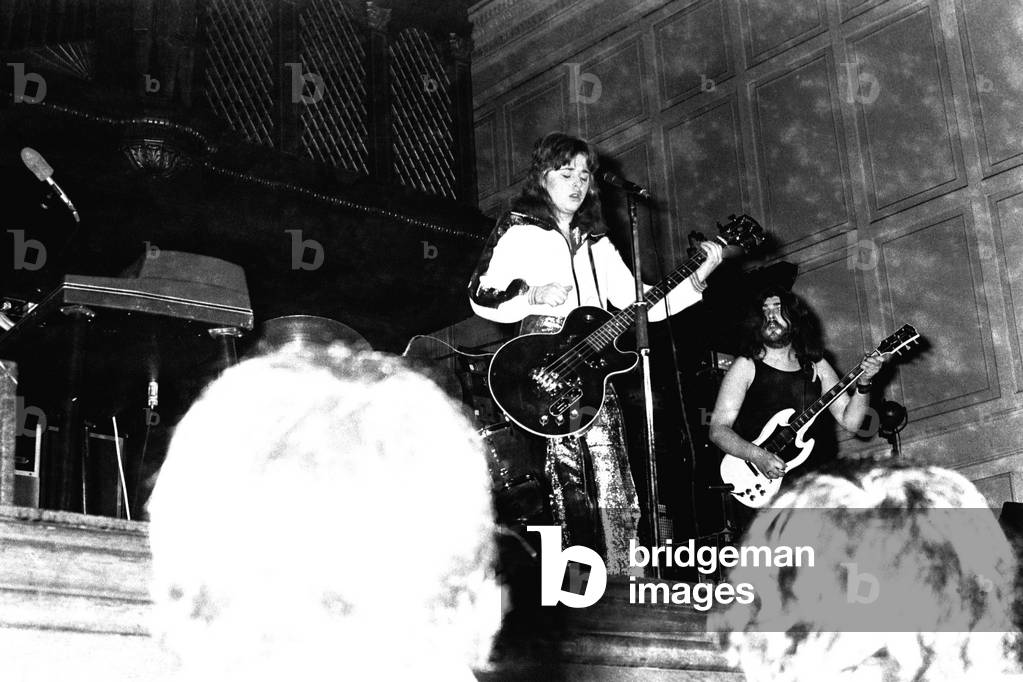 Singer Suzi Quatro performs in concert at Newcastle City Hall 4 November 1972 (b/w photo)