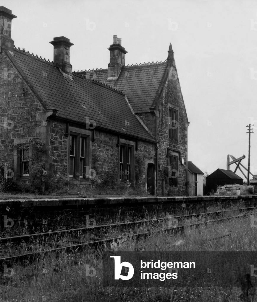 The disused Humshaugh Railway Station on 15th August 1959. The station was closed in 1958 (b/w photo)