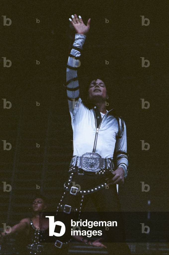 Michael Jackson can be seen performing on stage at Wembley during the Bad concert tour 14th July 1988 (photo)