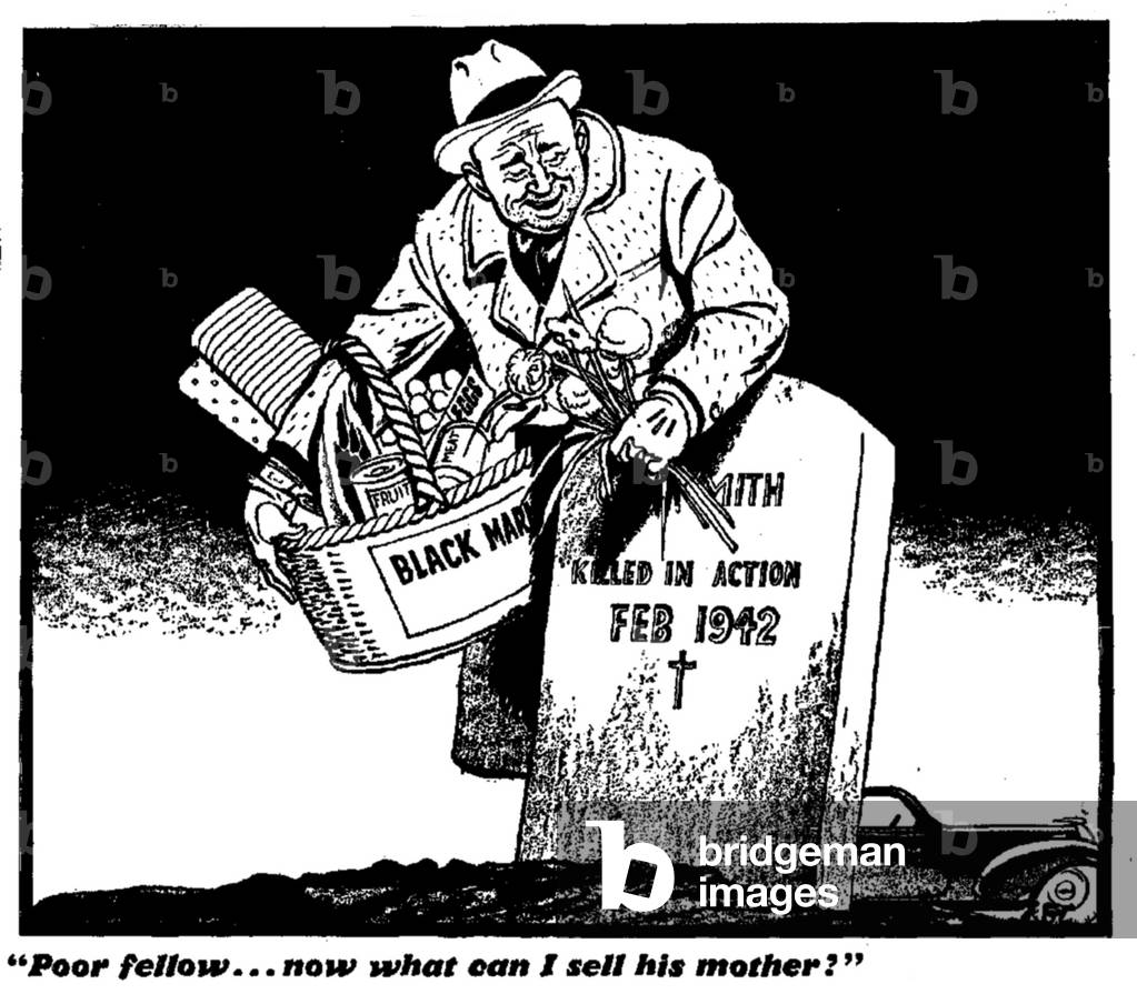 Poor fellow...now what can I sell his mother., 3rd March 1942 (b/w illustration)
