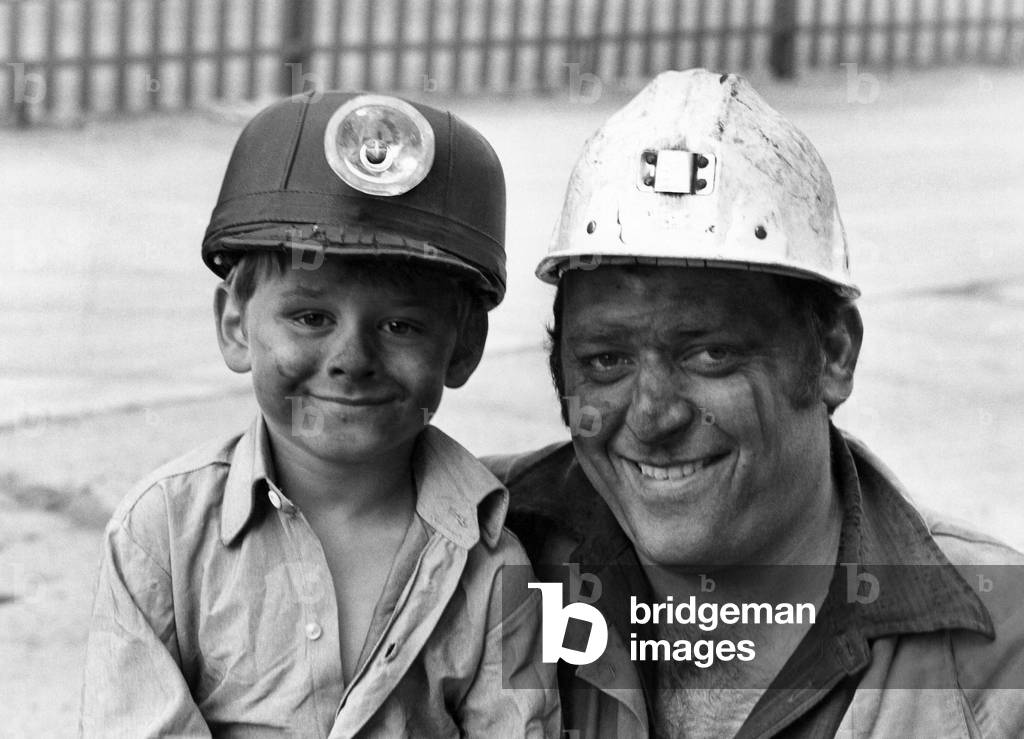 Father and son miners, 6th October 1978 (b/w photo)