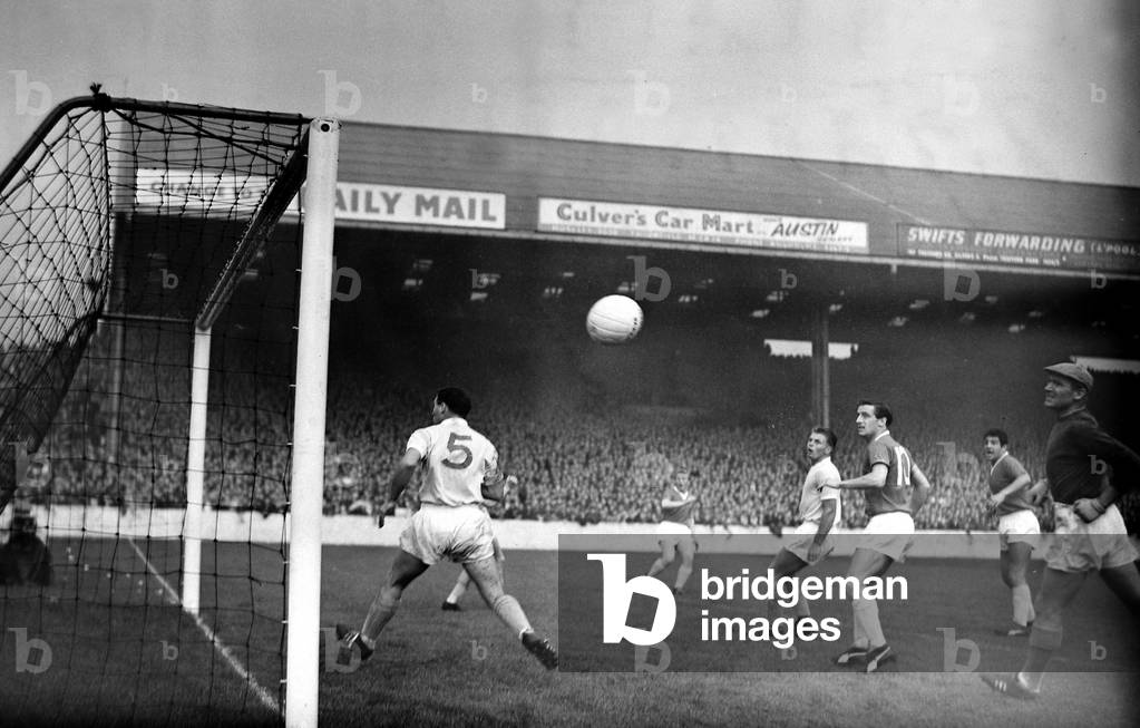 Manchester City goalkeeper Bert Trautmann is out of position as Manchester United score a goal during their league match at Maine RoadAugust 1960 (photo)
