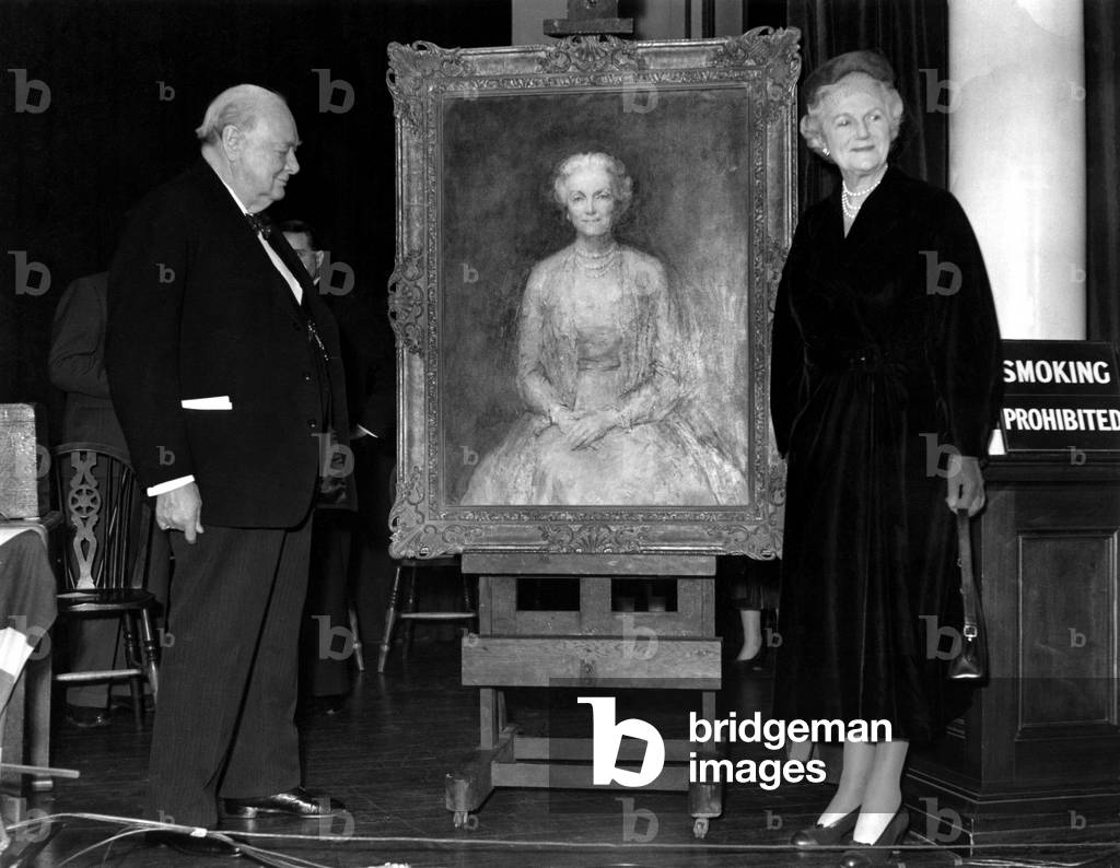 The Presentation of Lady Churchill's Portrait to the Prime Minister, 1954 (b/w photo)