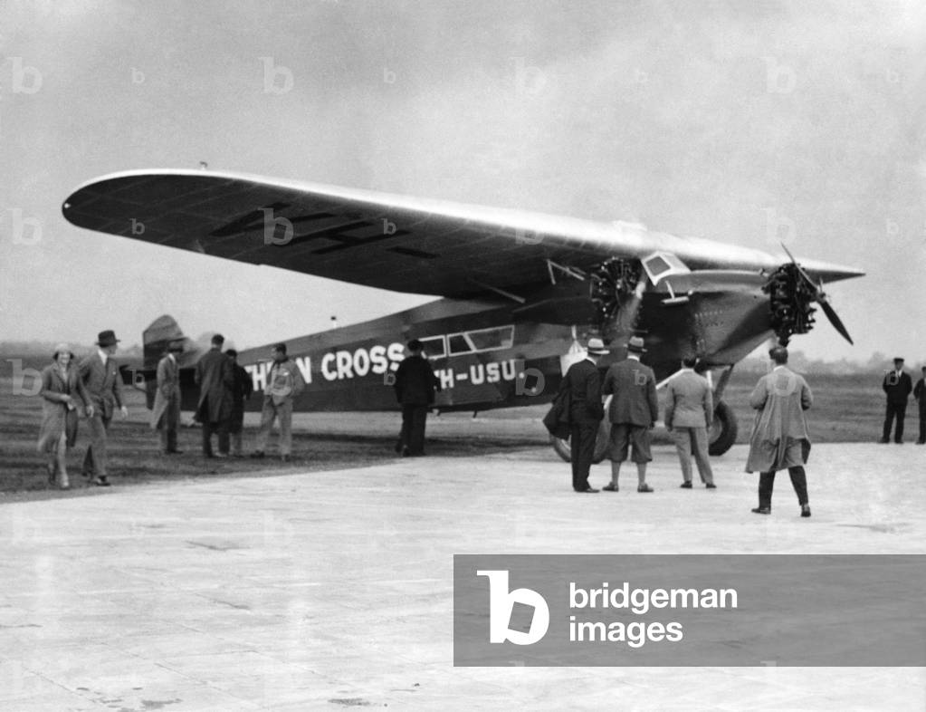 The Southern Cross, the three-engine Fokker VII-3m at Portmarnock Beach, Ireland prior to becoming the second aircraft to make a non-stop east to west crossing of the Atlantic. 24 June,  1930