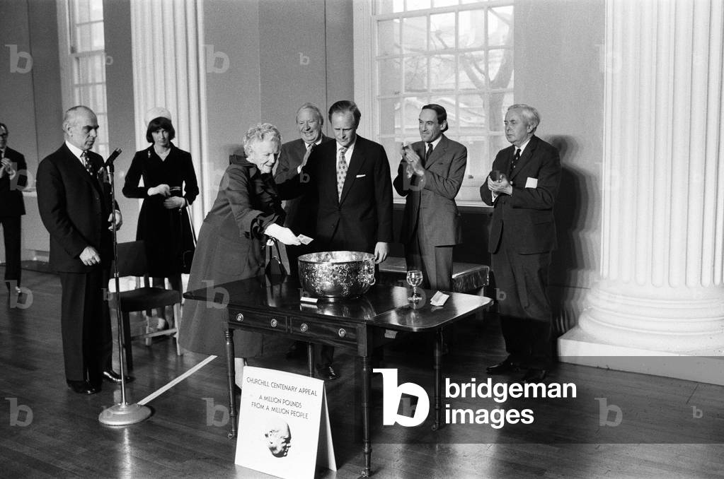 Lady Churchill's 89h Birthday Celebrations, London, 1974 (b/w photo)