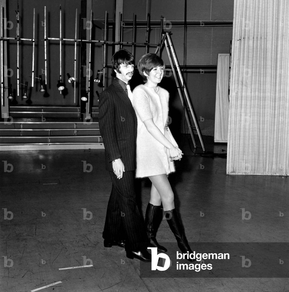 The Beatles drummer Ringo Starr with pop singer Cilla Black, 6th February 1968 (b/w photo)