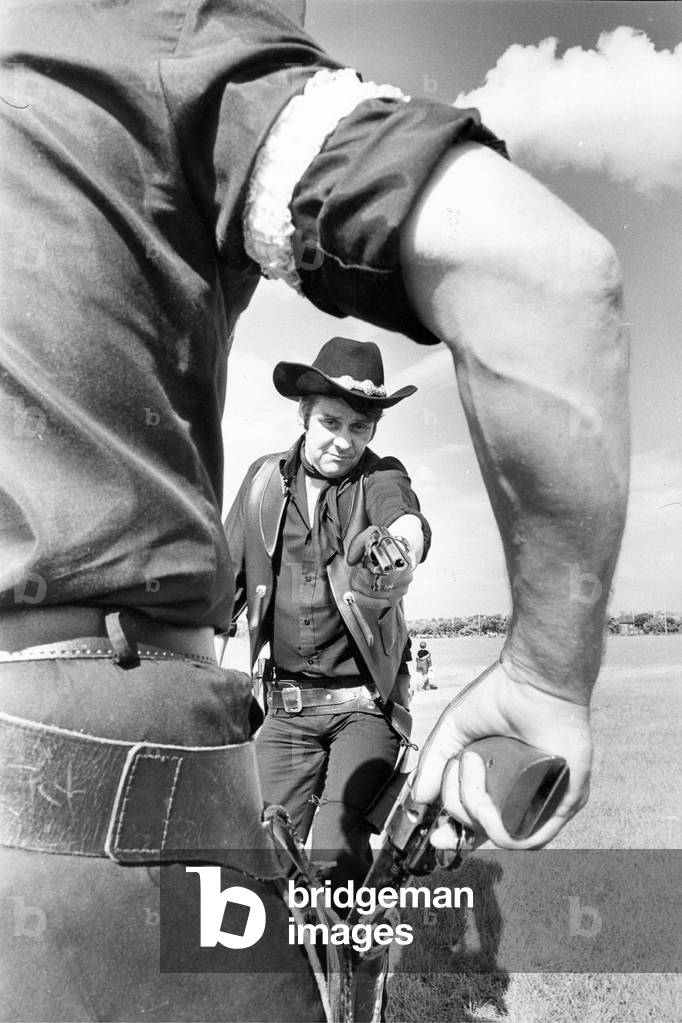 Members of the Longhorn Cowboy Club staging a fight at the South Shields Flower Show in 1979