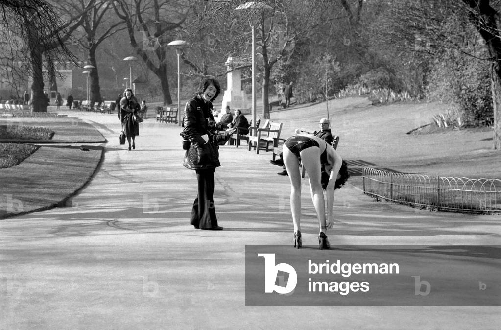 Fashion scene from Woolworth's. Humour/Old/Men. Glamour models. February 1975