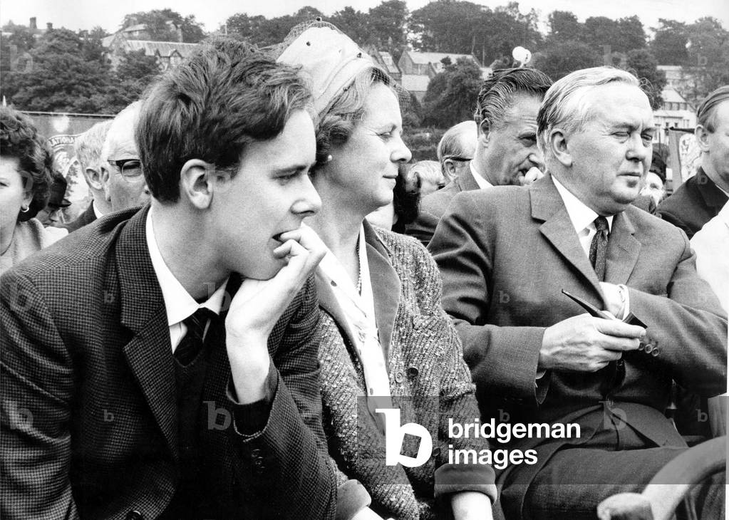 Durham Miners Gala - Harold Wilson with his wife and son Giles before the speeches, c.1960 (b/w photo)