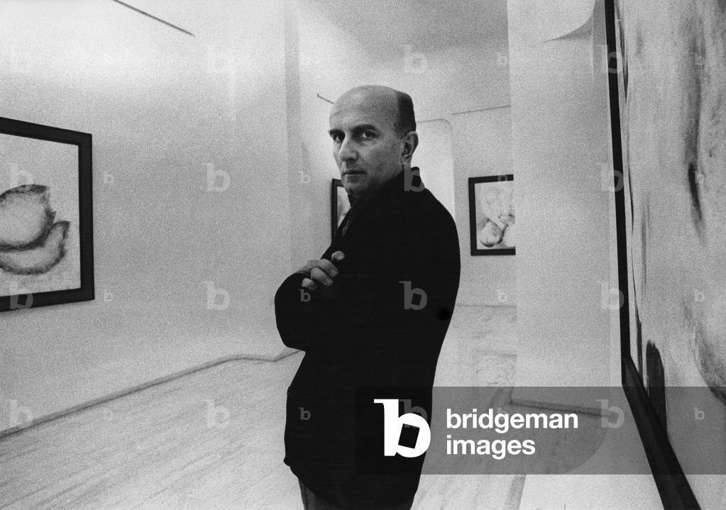 Giovanni Testori, Galleria Iolas, Milan, Italy, 1974 (b/w photo)