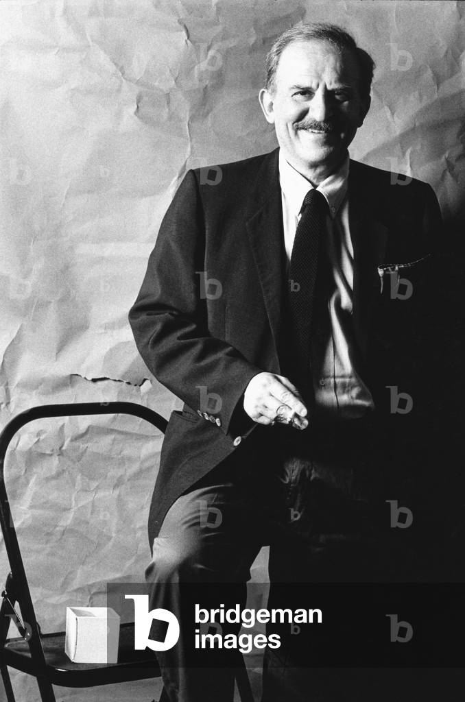 Giangiacomo Spadari in his studio, Mantova, Italy, 1989 (b/w photo)
