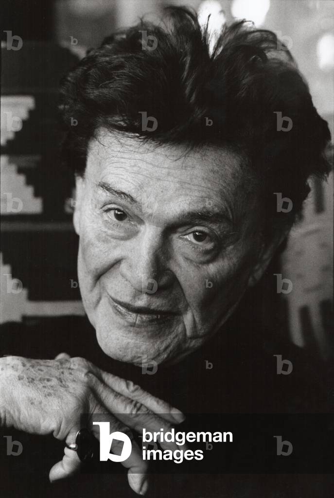 Alexandr Iolas in his gallery, Milan, Italy, 1987 (b/w photo)